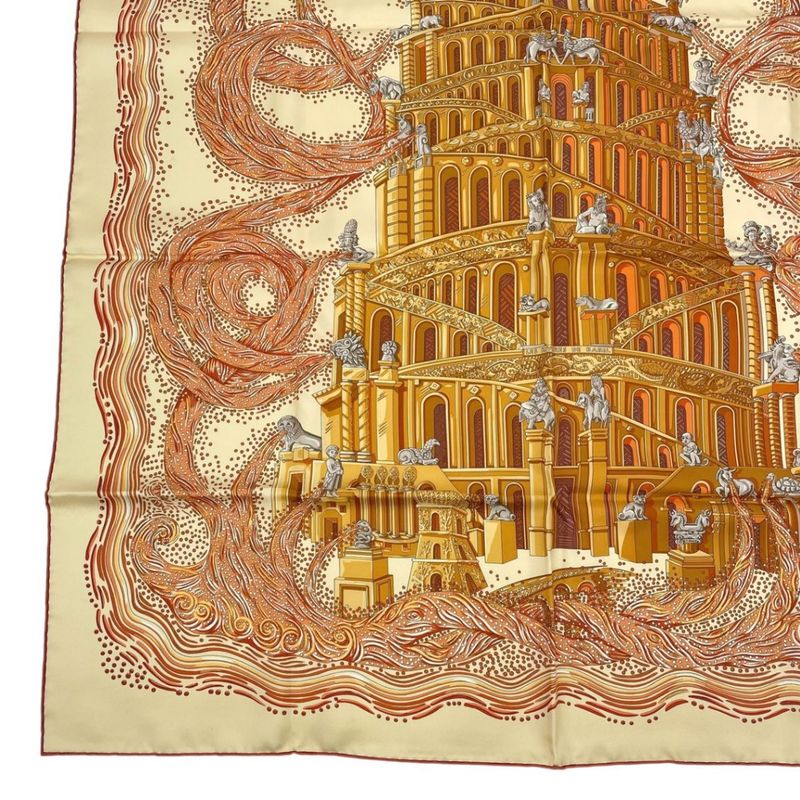 HERMES Carre 90 LES Rivieres DE Babel River Of Babel Scarf 100% Silk Beige