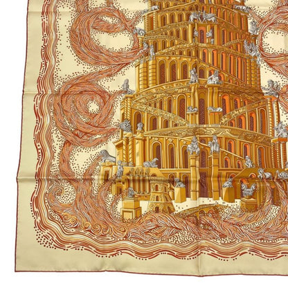 HERMES Carre 90 LES Rivieres DE Babel River Of Babel Scarf 100% Silk Beige