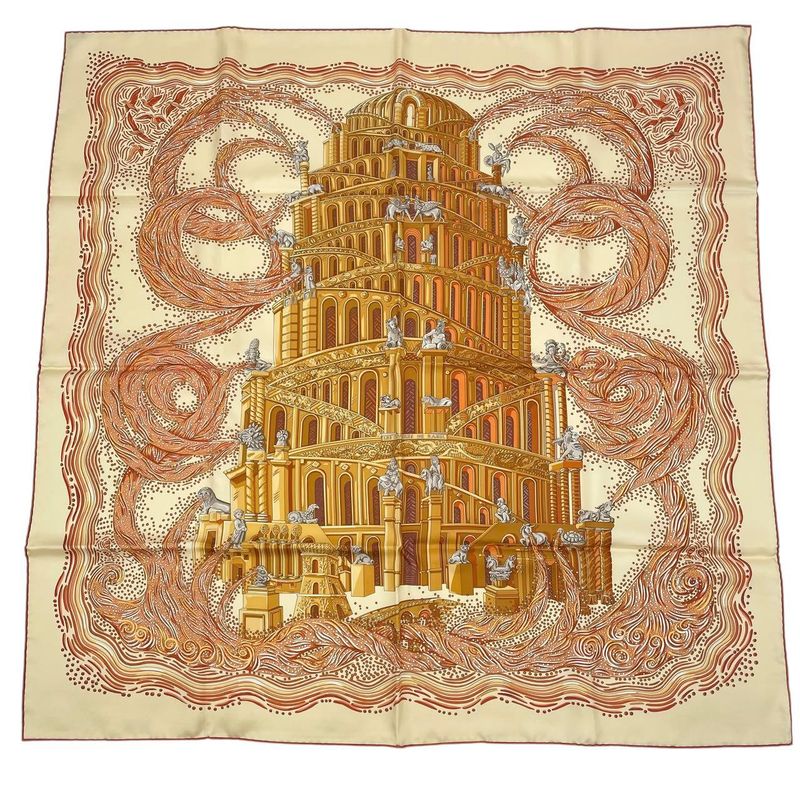 HERMES Carre 90 LES Rivieres DE Babel River Of Babel Scarf 100% Silk Beige