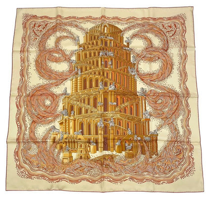 HERMES Carre 90 LES Rivieres DE Babel River Of Babel Scarf 100% Silk Beige