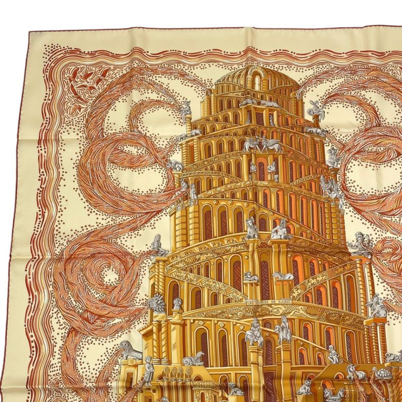 HERMES Carre 90 LES Rivieres DE Babel River Of Babel Scarf 100% Silk Beige
