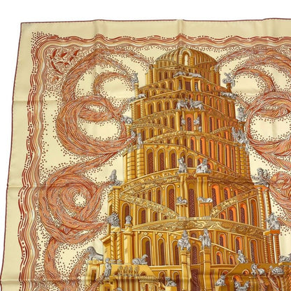 HERMES Carre 90 LES Rivieres DE Babel River Of Babel Scarf 100% Silk Beige