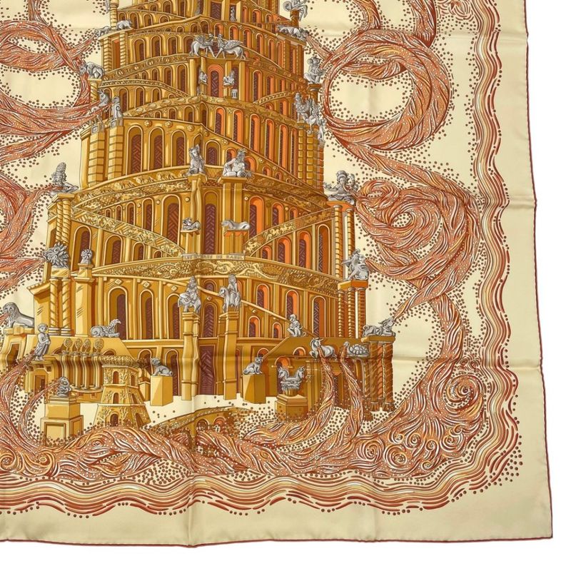 HERMES Carre 90 LES Rivieres DE Babel River Of Babel Scarf 100% Silk Beige