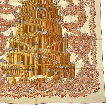 HERMES Carre 90 LES Rivieres DE Babel River Of Babel Scarf 100% Silk Beige