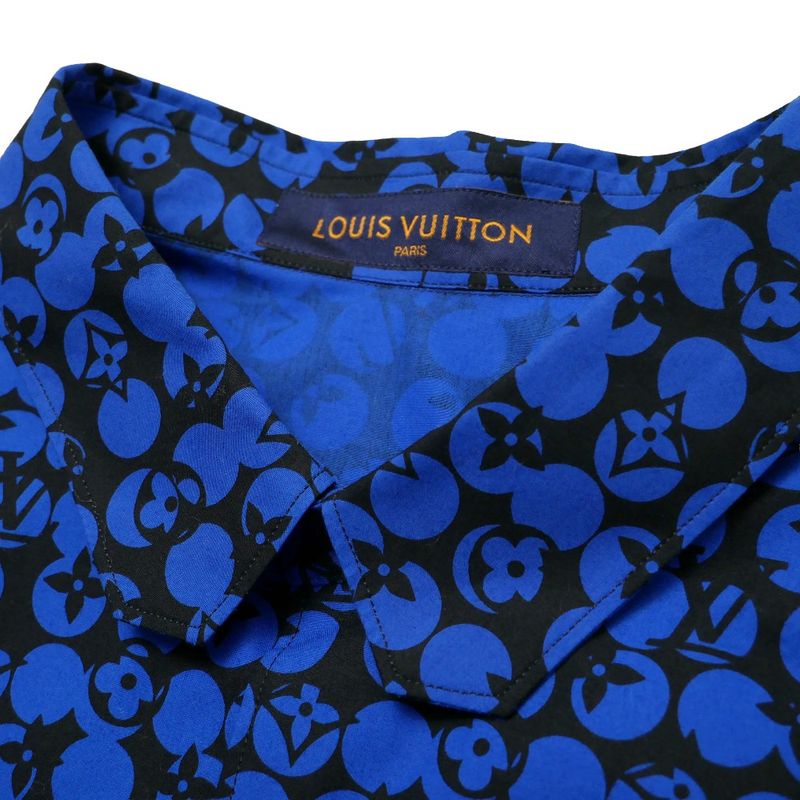 Louis Vuitton Perforated Monogram Pattern Long Sleeve Shirt XXL Blue Black