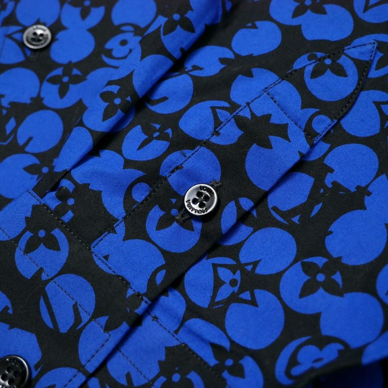 Louis Vuitton Perforated Monogram Pattern Long Sleeve Shirt XXL Blue Black