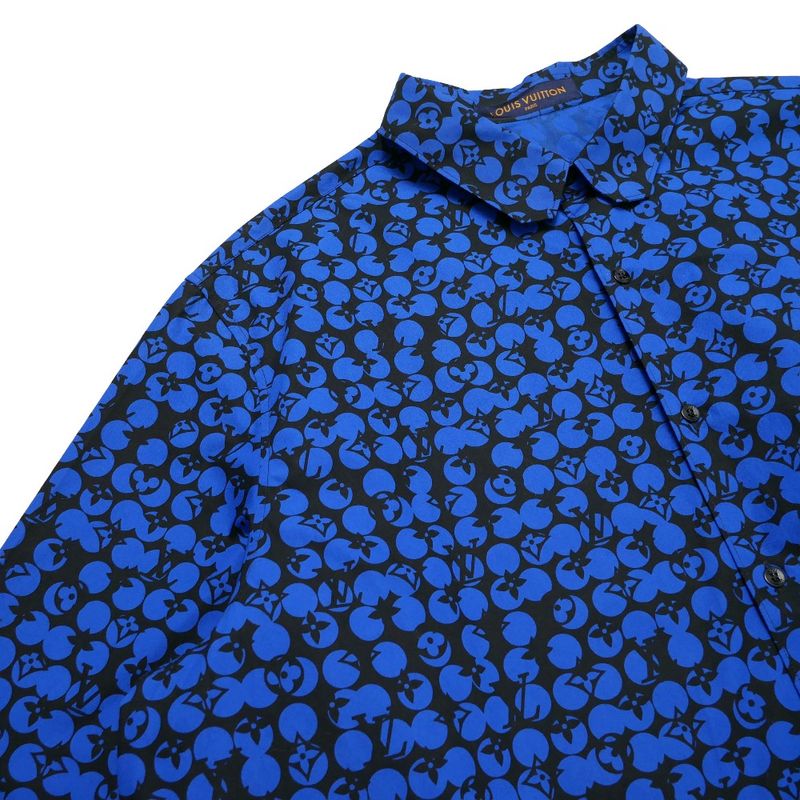 Louis Vuitton Perforated Monogram Pattern Long Sleeve Shirt XXL Blue Black