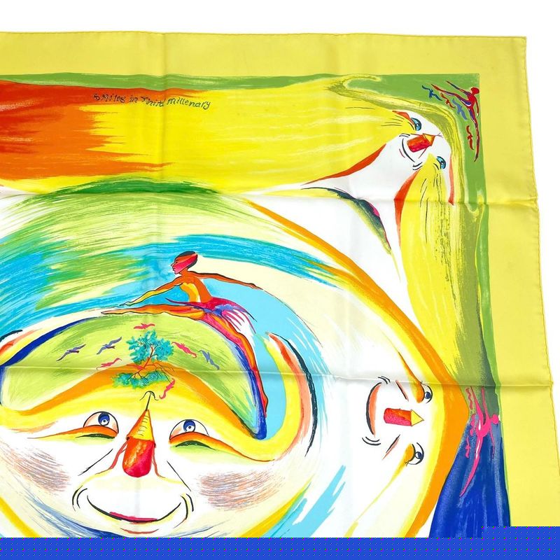 HERMES Carre 90 Smiles In Third Millenary Scarf Silk Red