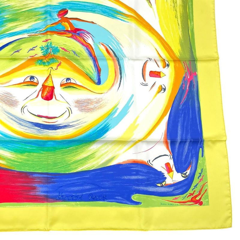 HERMES Carre 90 Smiles In Third Millenary Scarf Silk Red