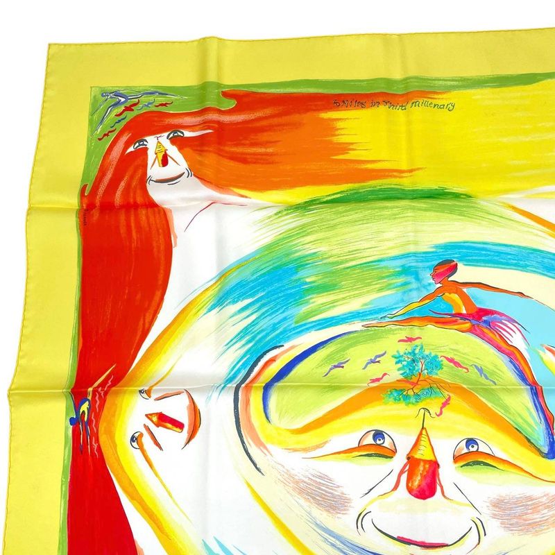 HERMES Carre 90 Smiles In Third Millenary Scarf Silk Red