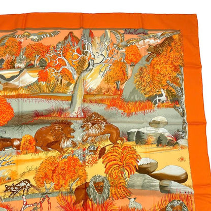 HERMES Carre 90 Scarf 100% Silk Nuba Mountain Nuba Mountain Orange Box Included