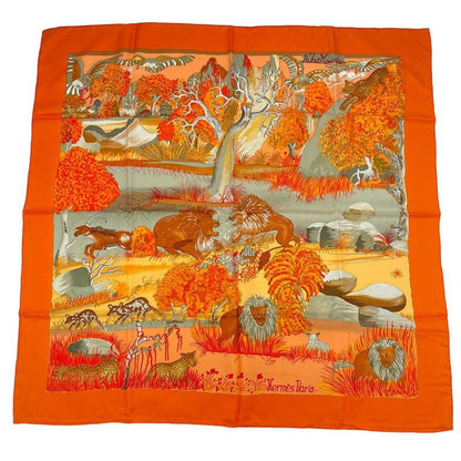 HERMES Carre 90 Scarf 100% Silk Nuba Mountain Nuba Mountain Orange Box Included