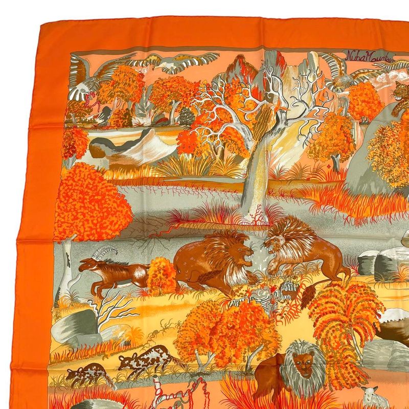 HERMES Carre 90 Scarf 100% Silk Nuba Mountain Nuba Mountain Orange Box Included