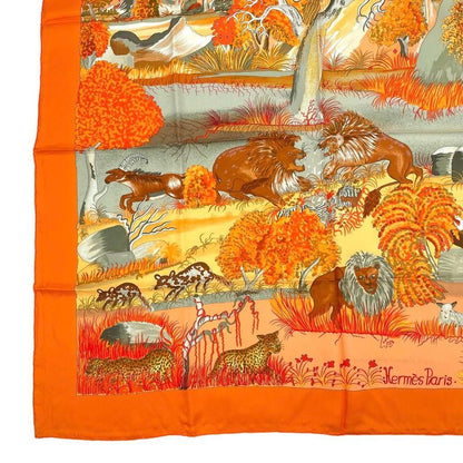 HERMES Carre 90 Scarf 100% Silk Nuba Mountain Nuba Mountain Orange Box Included