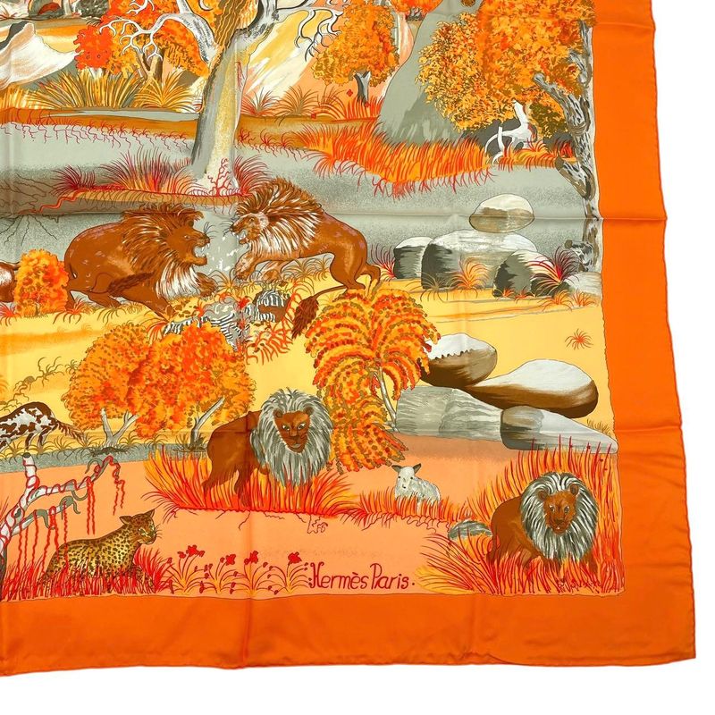 HERMES Carre 90 Scarf 100% Silk Nuba Mountain Nuba Mountain Orange Box Included