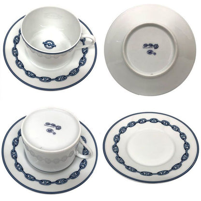 HERMES Chaine D'ancre Morning Cup & Saucer Platinum Blue Pair Set Of 2 Chaine