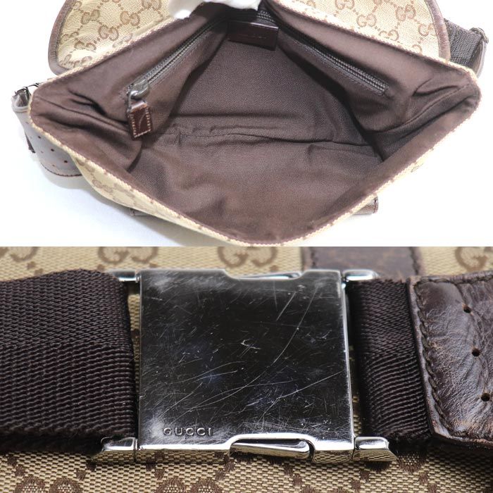 GUCCI GG Canvas Waist Bag Body Bag Beige Brown 145851 Unisex Used