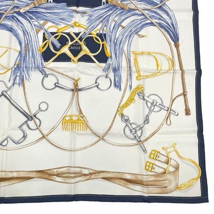 HERMES Scarf Carre 90 Silk Projets Carres Au Crayon White X Navy