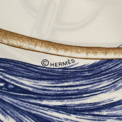 HERMES Scarf Carre 90 Silk Projets Carres Au Crayon White X Navy