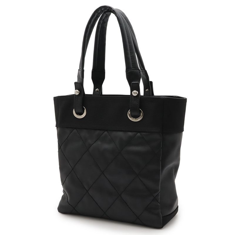 CHANEL Paris Biarritz Tote PM Tote Bag Shoulder Bag Coated Canvas Leather Black
