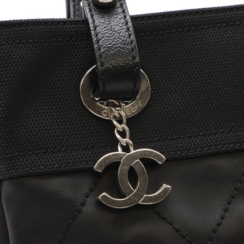 CHANEL Paris Biarritz Tote PM Tote Bag Shoulder Bag Coated Canvas Leather Black