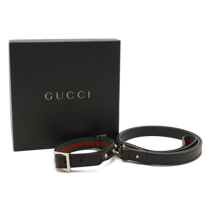GUCCI Sherry Line Pet Lead Collar Set Dog Walking Studs Leather Dark Brown Gold