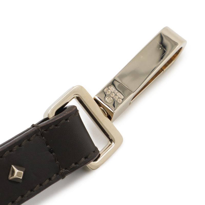 GUCCI Sherry Line Pet Lead Collar Set Dog Walking Studs Leather Dark Brown Gold