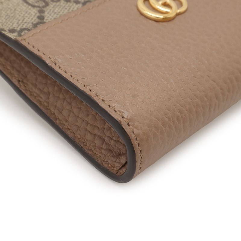 GUCCI Ggmarmont GG Supreme Compact Wallet L-shaped Zipper Wallet Pink Beige