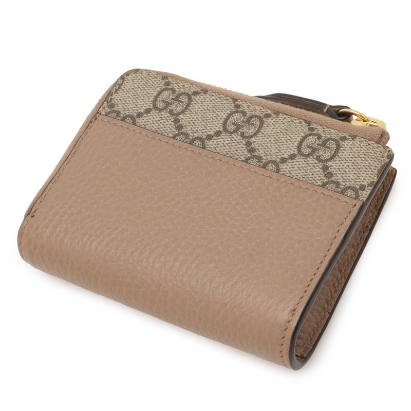 GUCCI Ggmarmont GG Supreme Compact Wallet L-shaped Zipper Wallet Pink Beige