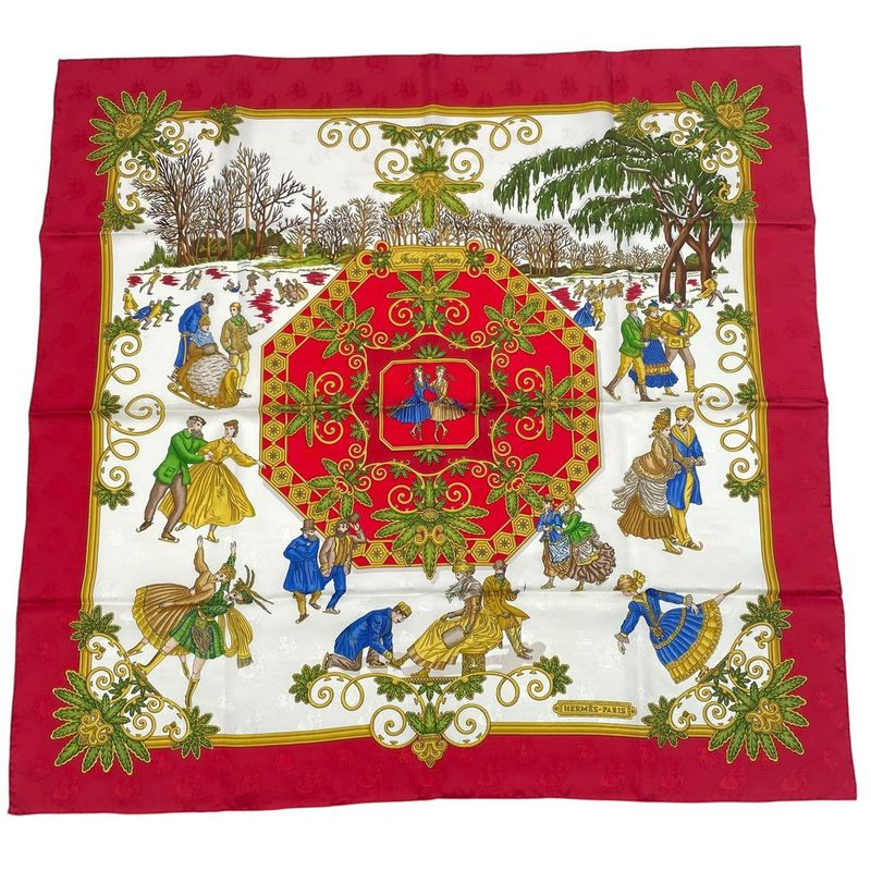HERMES Carre 90 Large Scarf Silk Joies D'hiver Winter Fun Red Box Included