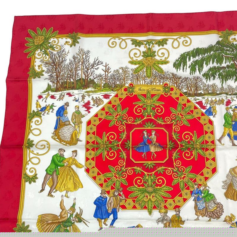 HERMES Carre 90 Large Scarf Silk Joies D'hiver Winter Fun Red Box Included