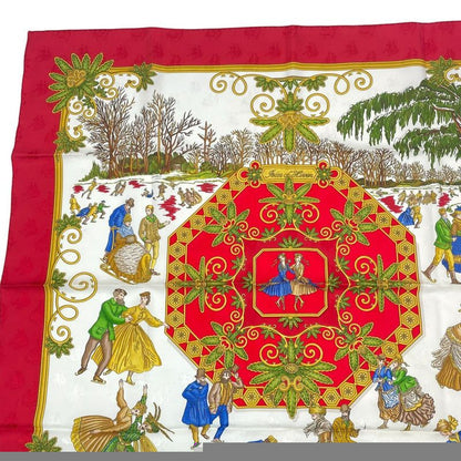 HERMES Carre 90 Large Scarf Silk Joies D'hiver Winter Fun Red Box Included