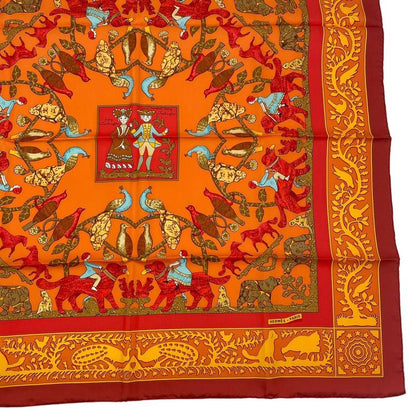 HERMES Carre 90 Scarf Silk Early America Good Old America Animal Pattern Red