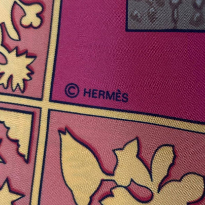 HERMES Carre 90 Scarf Silk Early America Good Old America Animal Pattern Red