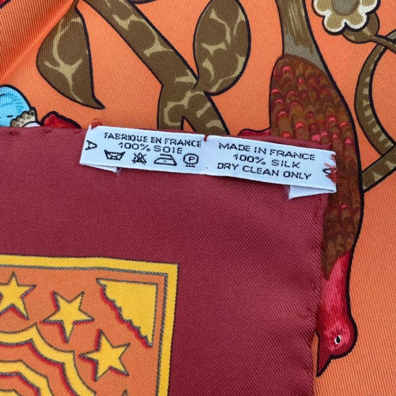 HERMES Carre 90 Scarf Silk Early America Good Old America Animal Pattern Red