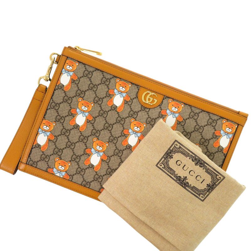 GUCCI × Kai Teddy Bear 660162 GG Supreme Canvas Calf Beige Clutch Bag 0272 KAI