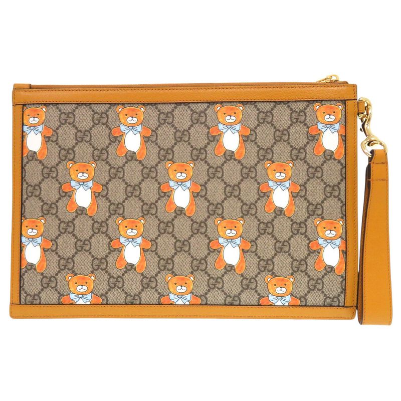 GUCCI × Kai Teddy Bear 660162 GG Supreme Canvas Calf Beige Clutch Bag 0272 KAI