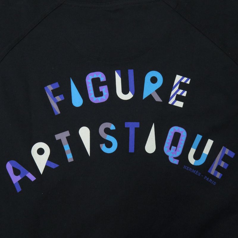 HERMES Figure Artistique 3h4609dl Cotton Black Short Sleeve T-shirt 0934 HERMES