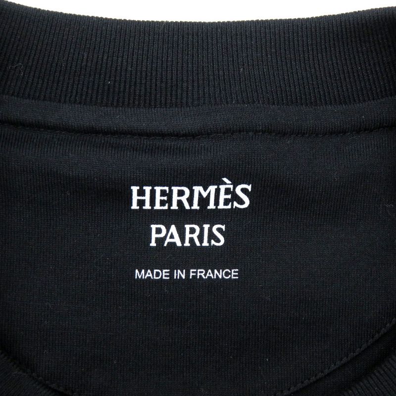 HERMES Figure Artistique 3h4609dl Cotton Black Short Sleeve T-shirt 0934 HERMES