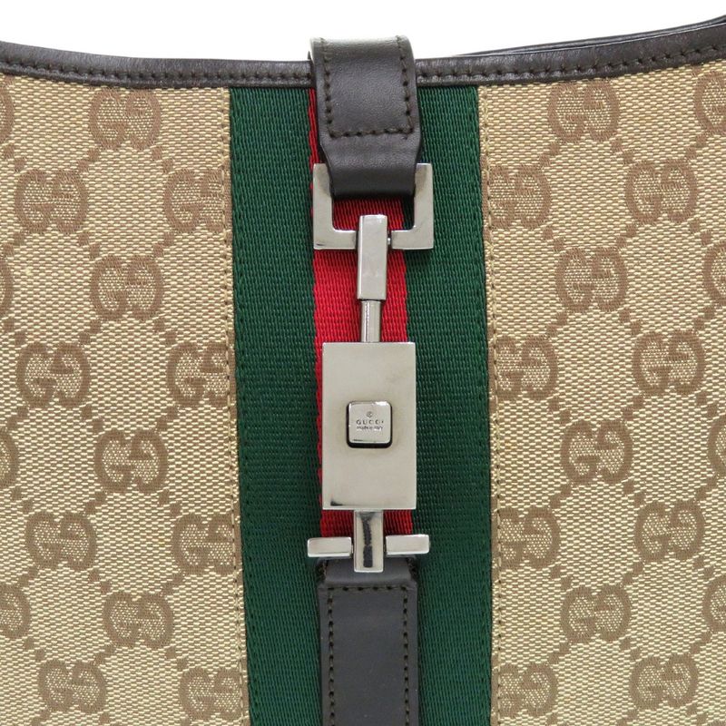 Gucci GG Canvas Jackie Sherry One Leather Brown Beige Black