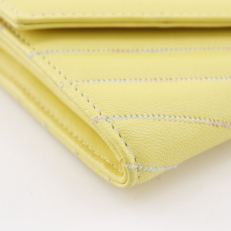 CHANEL V Stitch Coco Mark Lambskin Yellow Women's Long Wallet