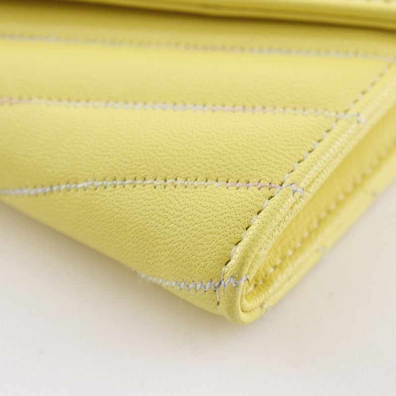 CHANEL V Stitch Coco Mark Lambskin Yellow Women's Long Wallet