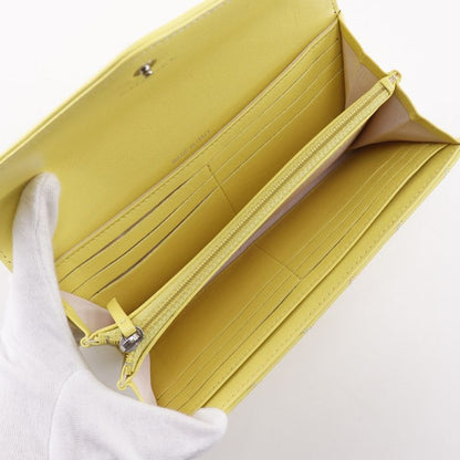 CHANEL V Stitch Coco Mark Lambskin Yellow Women's Long Wallet