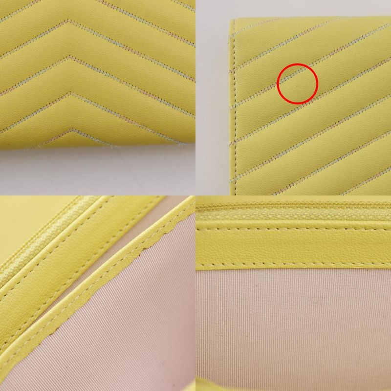 CHANEL V Stitch Coco Mark Lambskin Yellow Women's Long Wallet