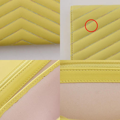 CHANEL V Stitch Coco Mark Lambskin Yellow Women's Long Wallet