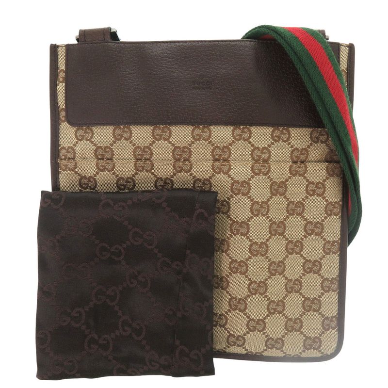 GUCCI Sherry Line GG Canvas Messenger Bag 27639 213317 Body Bag Leather Brown