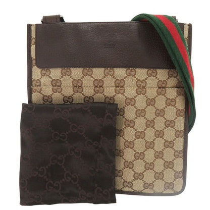 GUCCI Sherry Line GG Canvas Messenger Bag 27639 213317 Body Bag Leather Brown