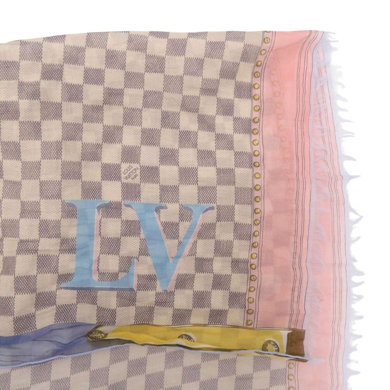 Louis Vuitton Etole Trunk M70744 Cotton Damier Azure Pink Blue Yellow Shawl LV