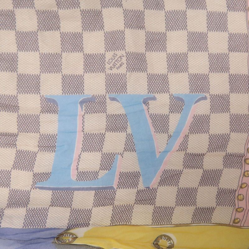 Louis Vuitton Etole Trunk M70744 Cotton Damier Azure Pink Blue Yellow Shawl LV