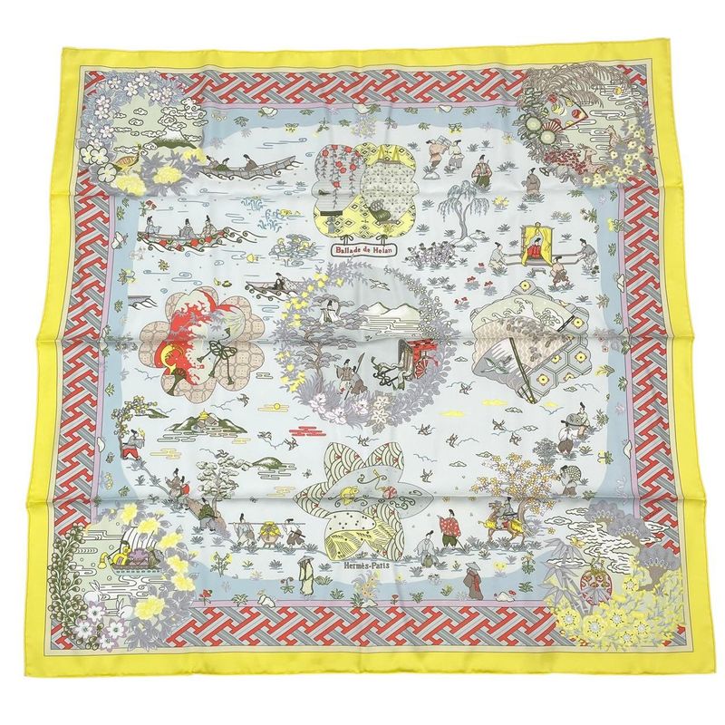 HERMES Carre 90 Large Scarf 100% Silk Ballade De Heian In The Garden Of Heian